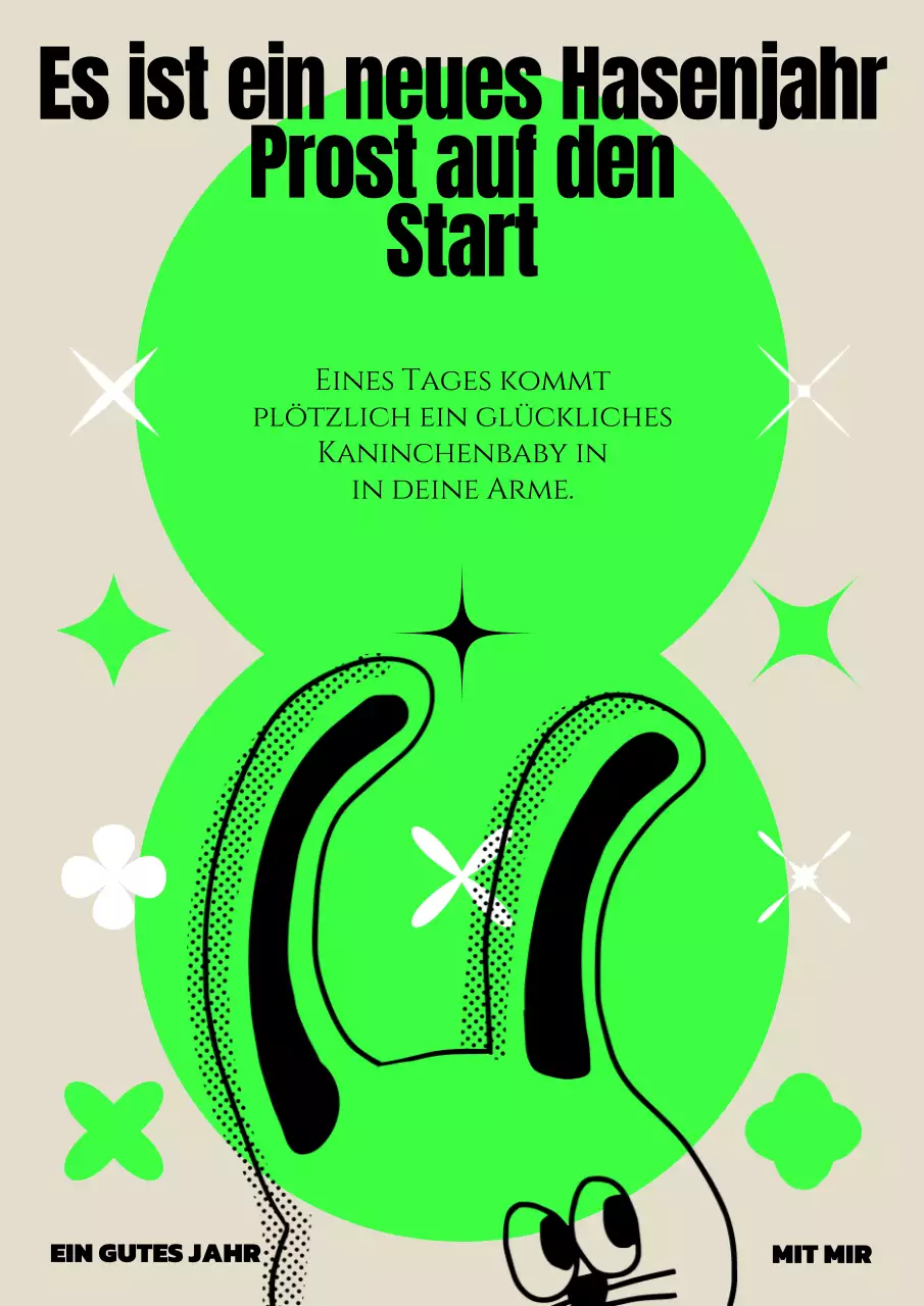 Niedliches Neujahrsposter in fluoreszierendem Chartreuse