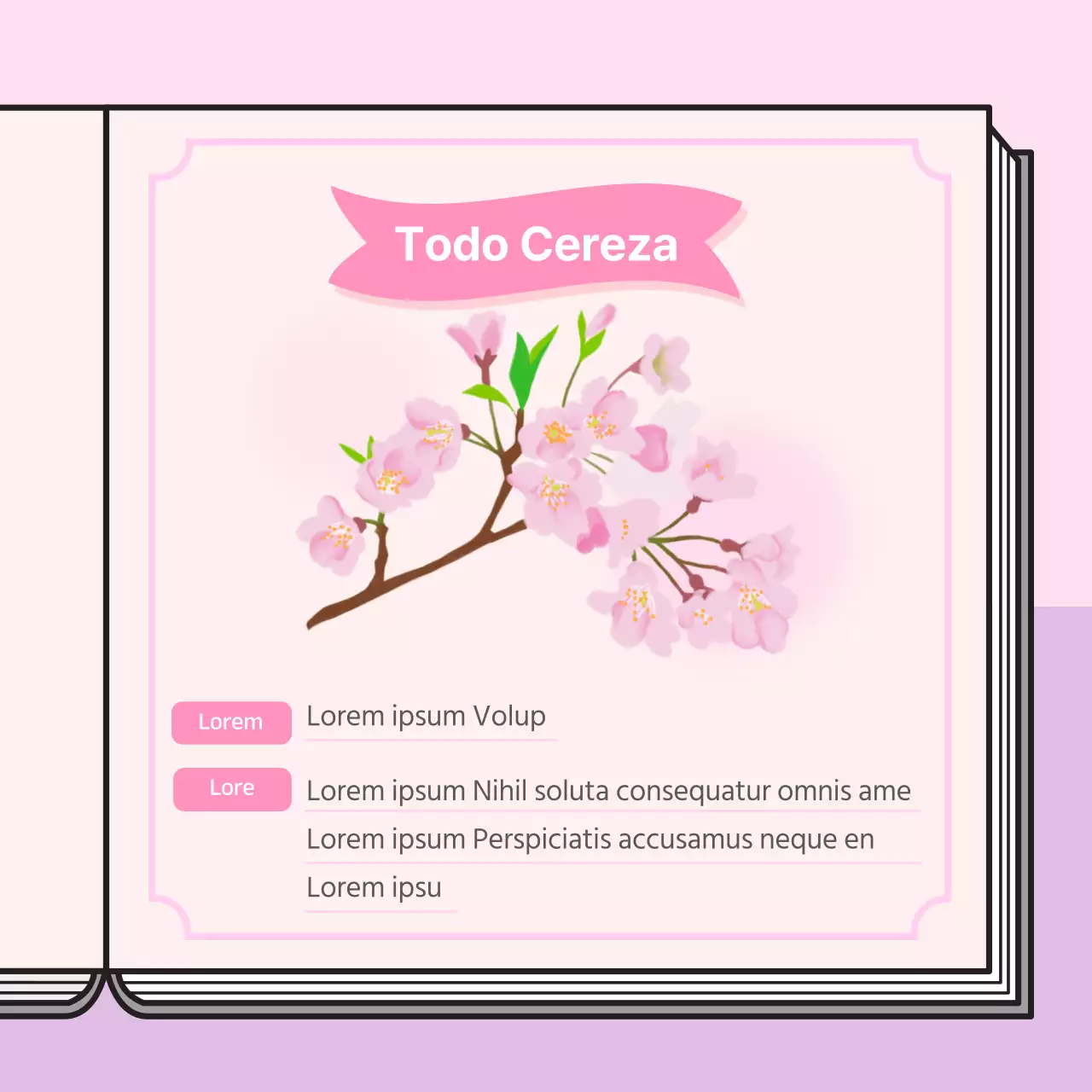 Concepto informativo de libro de cerezos en flor en colores pastel