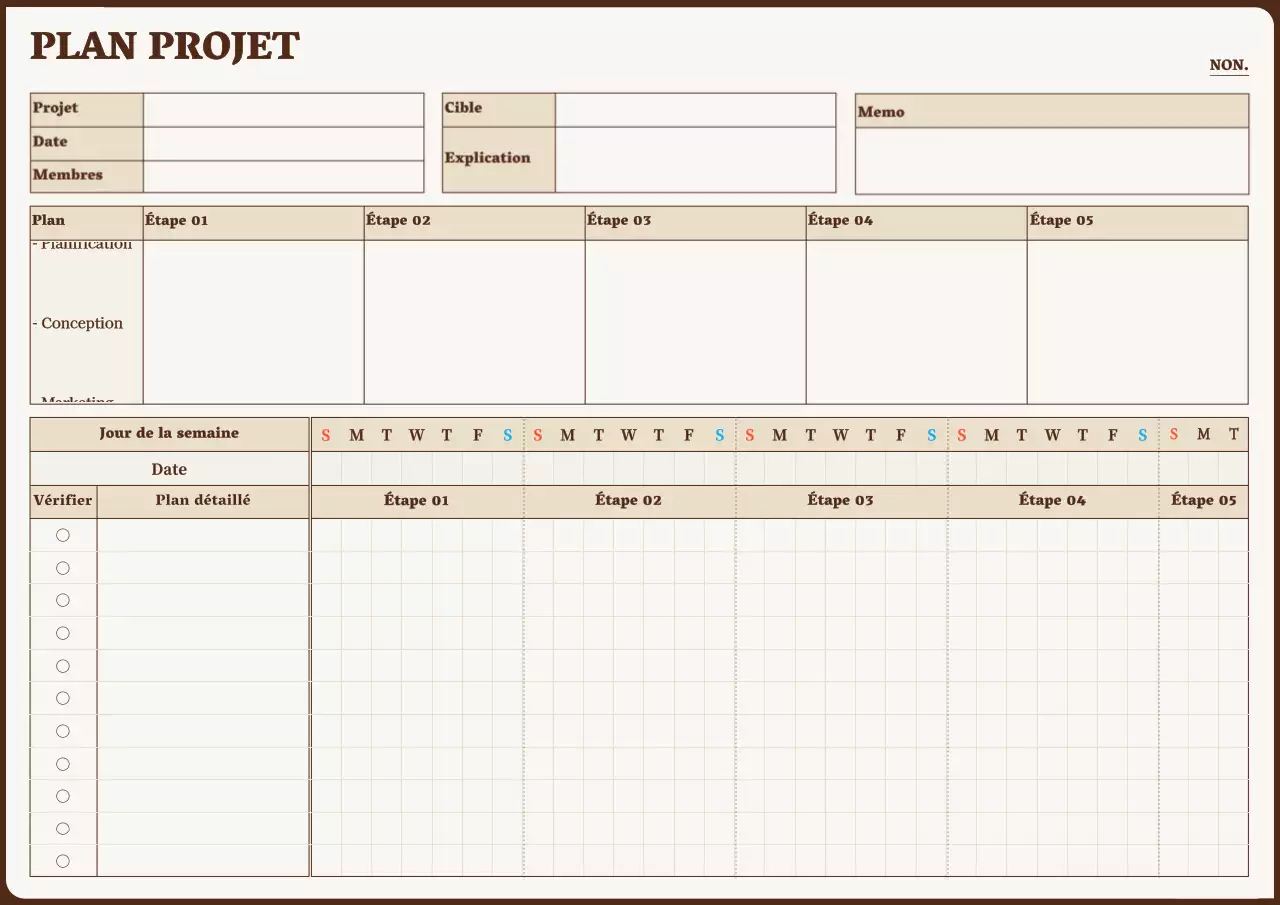 Planificateur de projets soigné en jaune et marron