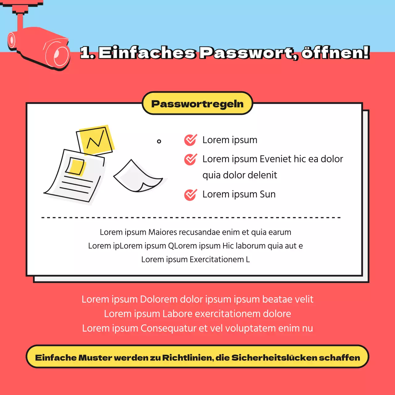 Kampagne zur Informationssicherheit durch ein sicheres Passwort mit roter und hellblauer Illustration