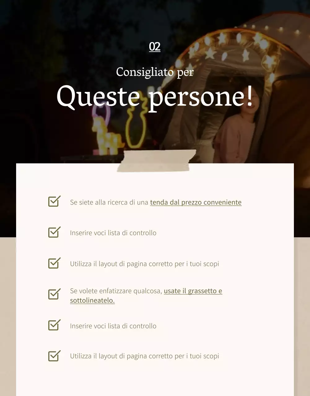 Concetto di campeggio emozionale in blu navy e beige