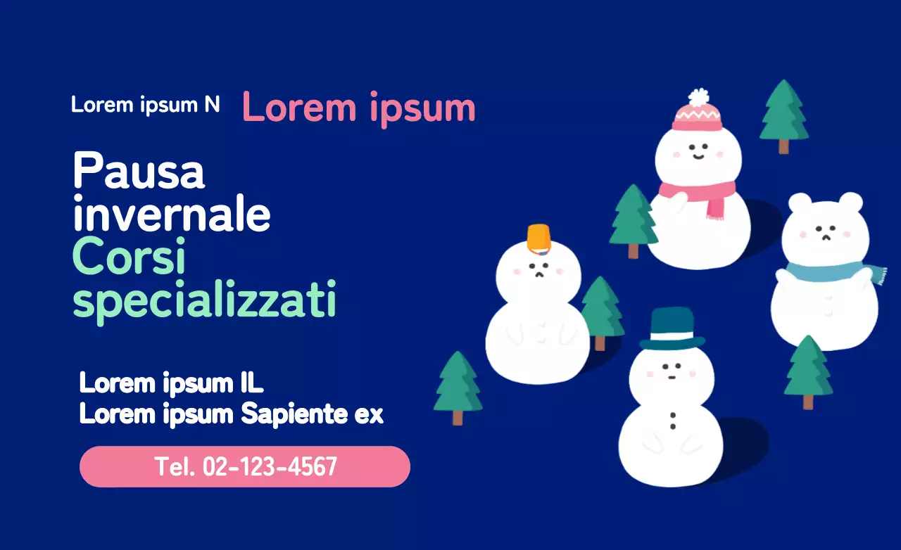 Concetto di pupazzo di neve invernale promozione scolastica in blu navy e rosa