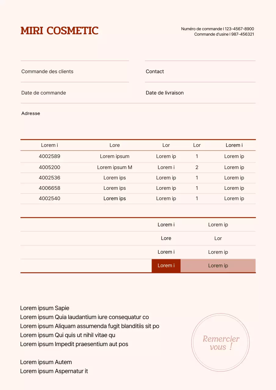 Commande de cosmétiques en bordeaux