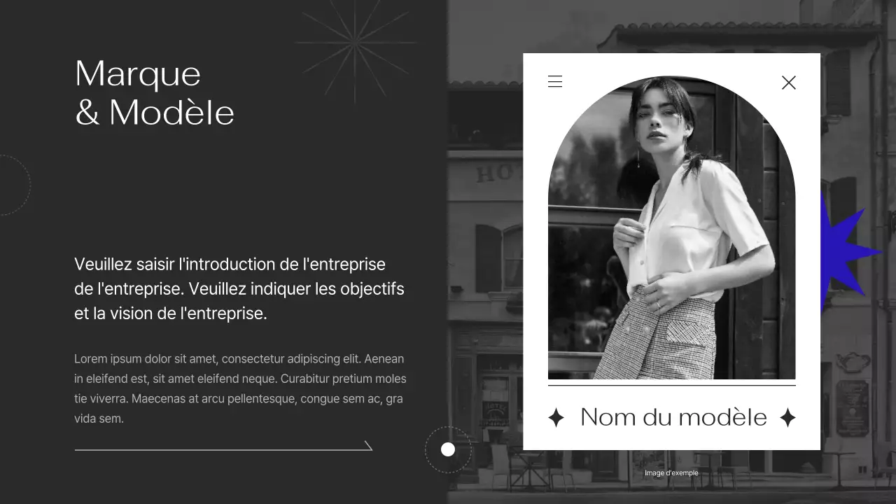 Portfolio avec des lignes simples aux accents violets sur fond noir