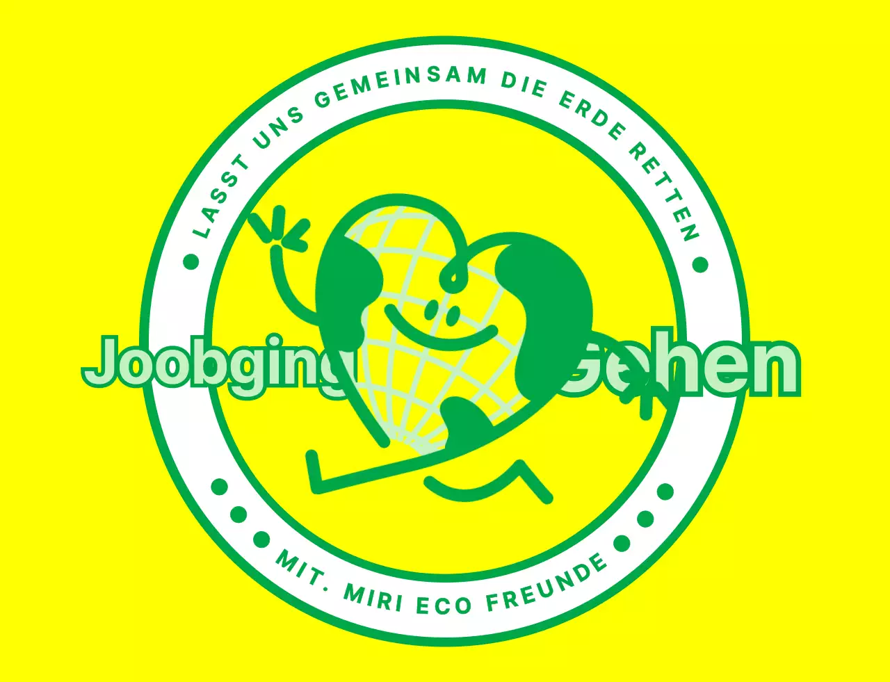Emblem-Logo-Konzept mit einer niedlichen Erdfigur in Gelb und Grün für eine globale Umweltkampagnenorganisation.