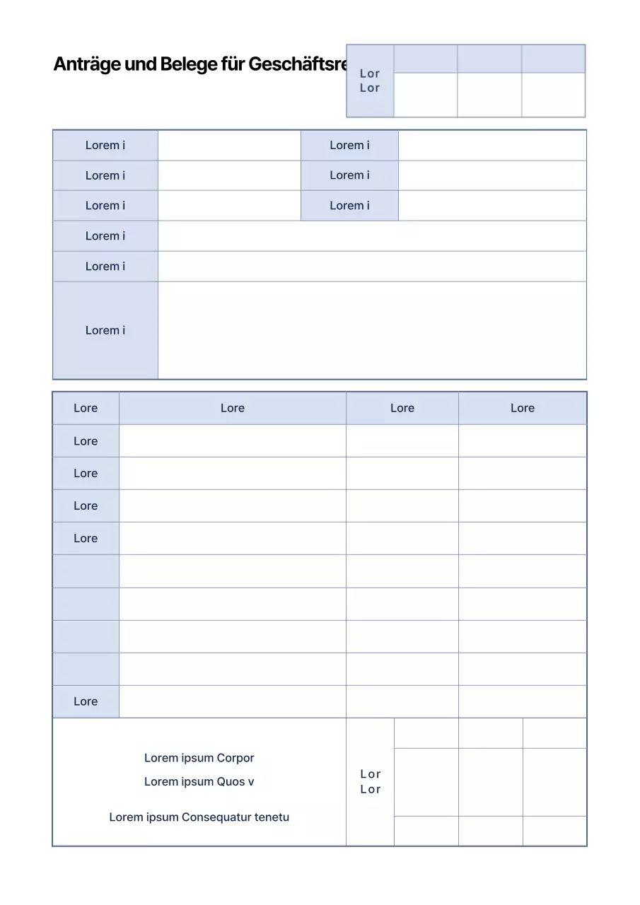 Einfache Vorlage für Spesenabrechnungen und Belege in blauer Farbe