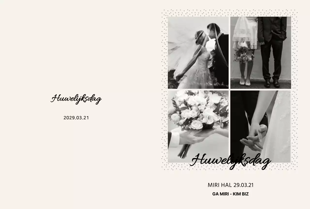 Bruiloftsuitnodiging met eenvoudig gekwartierd kader in beige en zwart