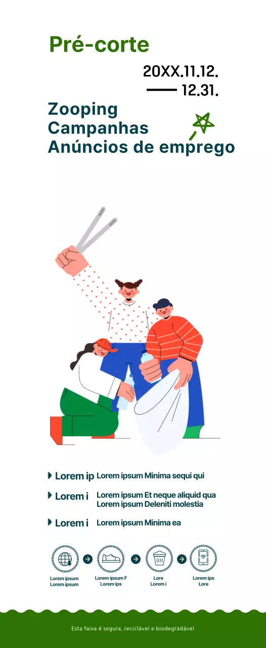 Uma campanha simples e gira em estilo de ilustração em azul-marinho e verde.