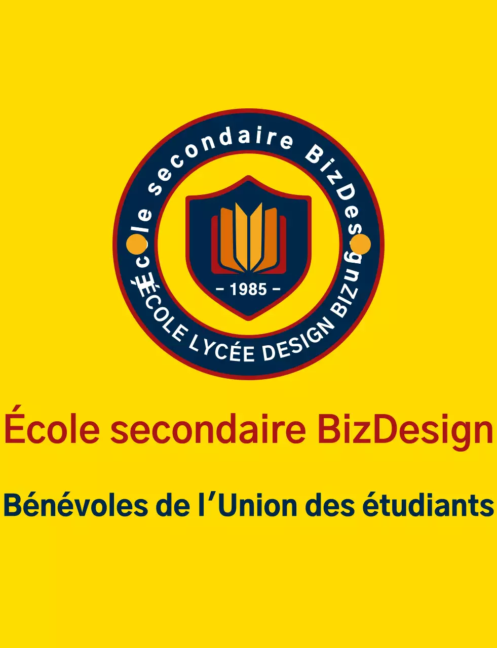 Logo simple et propre combinant le symbole du bouclier et l'emblème en jaune et bleu marine-rouge. Organisation de service gouvernemental pour les étudiants des écoles secondaires.
