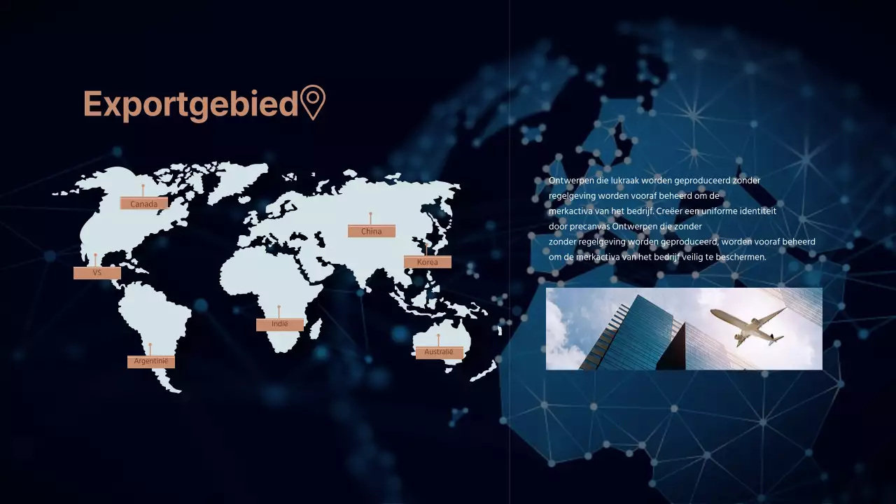 MAP-infographic met handel op een indigo-wereldkaart