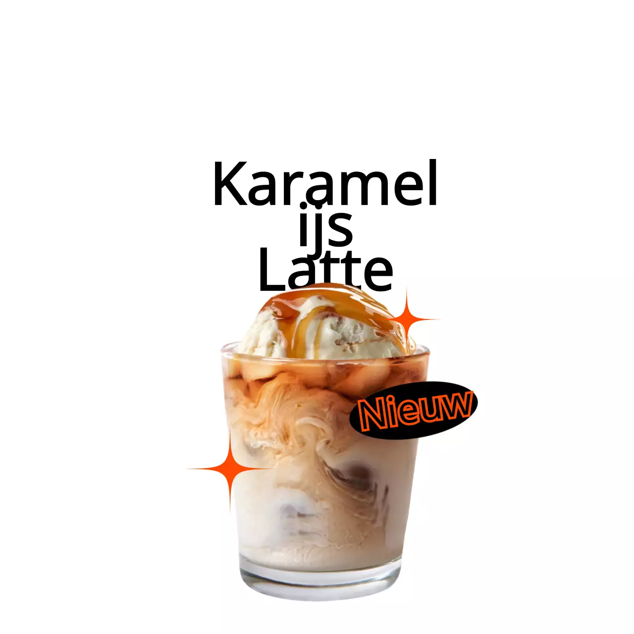 Een hip conceptcafé in zwart en rood met een nieuw productbord met een foto van het actuele menu en de menunaam.