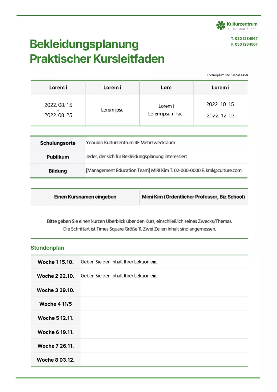 Grüner, einfacher, praktischer Kursleitfaden