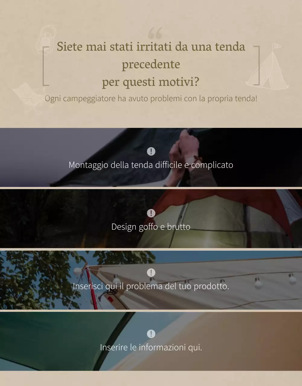 Concetto di campeggio emozionale in blu navy e beige