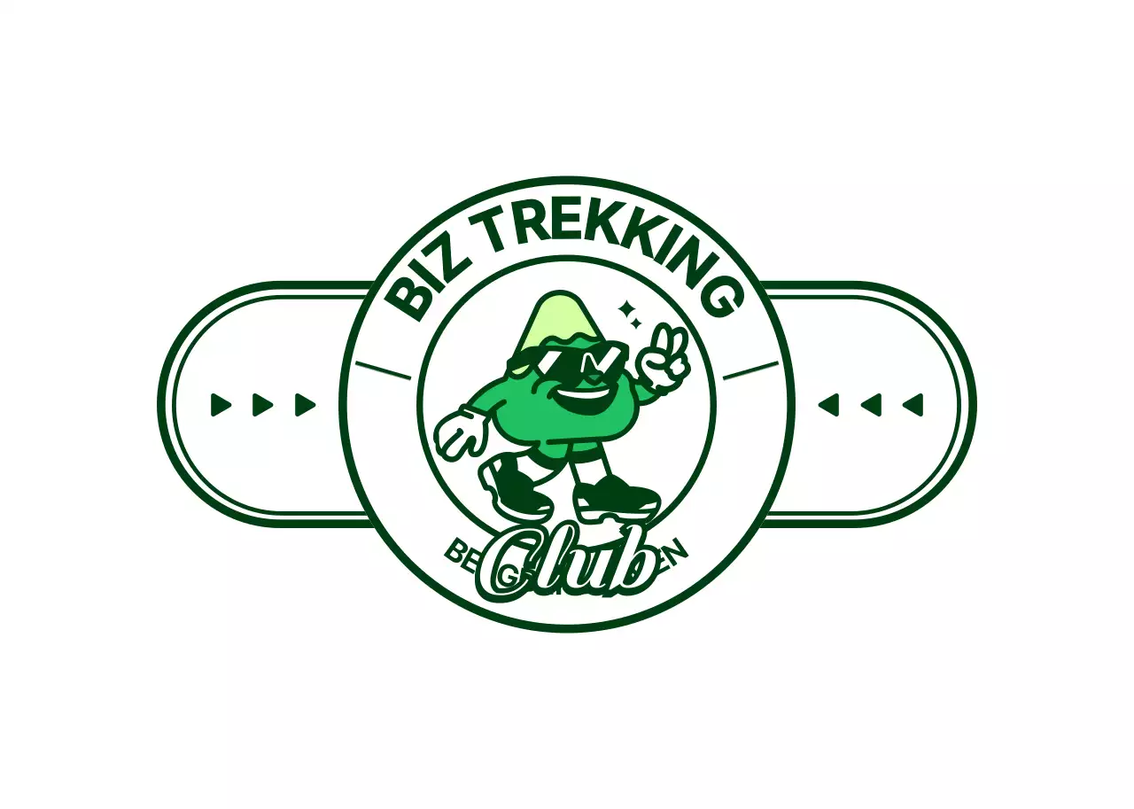 Logo-achtig clubcadeau met een schattig en hip bergfiguurtje in groen en wit.