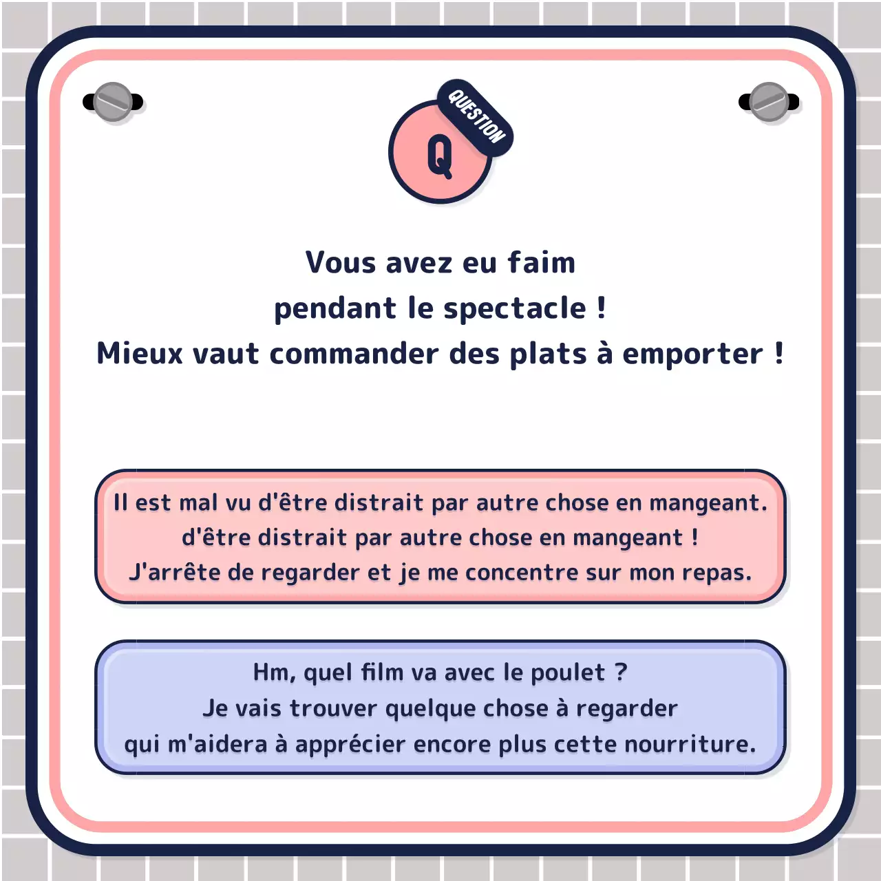 Test quiz simple piloté par le texte en rose mauve marine