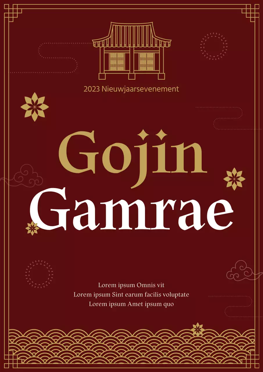 Nieuwjaarsposter in rood en goud