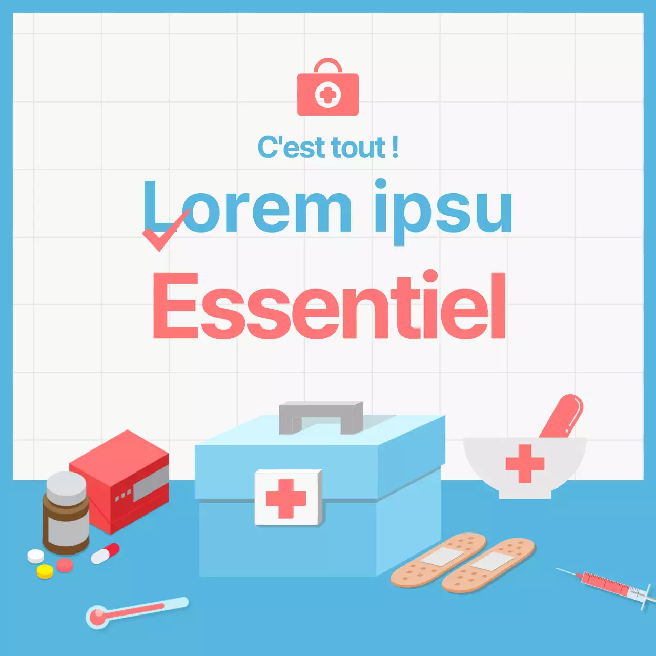 Carte des éléments essentiels de la trousse de premiers secours en bleu clairNews Design