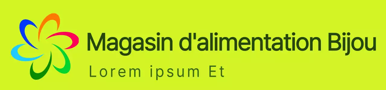 Logo moderne avec symbole et logo texte combinés à un schéma de couleurs chartreuse et coloré pour les employés d'un magasin d'alimentation local.