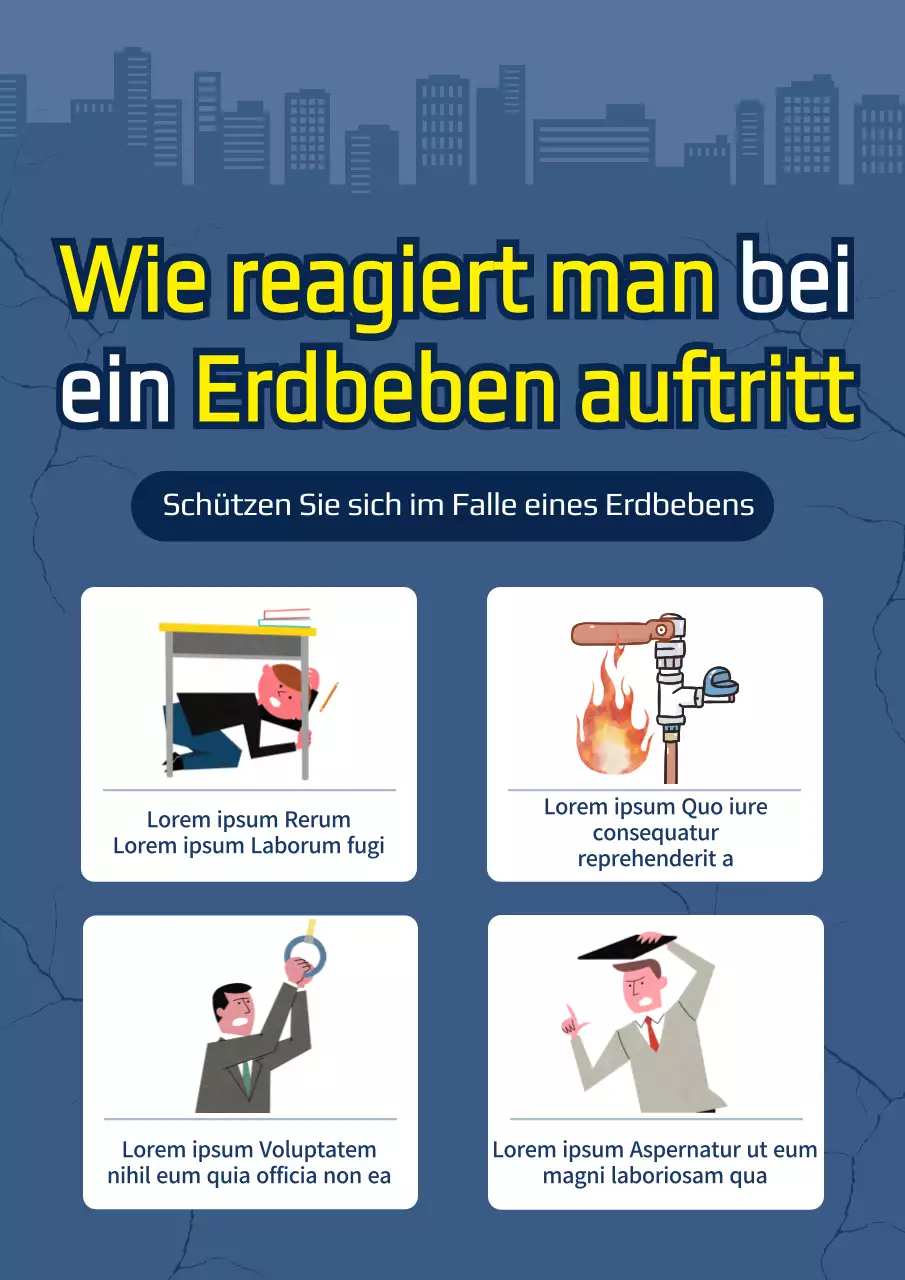 Blauer, illustrierter Inhalt zur Erdbebenvorsorge