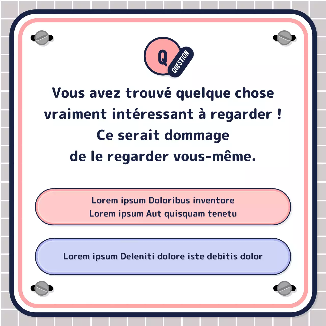Test quiz simple piloté par le texte en rose mauve marine