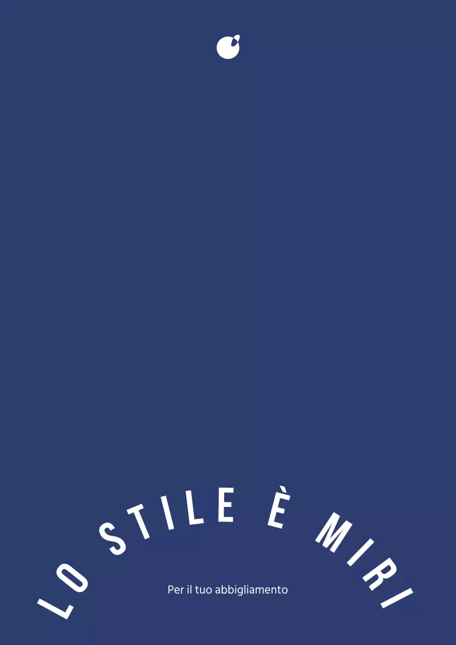 Disegnate un sacchetto per un'azienda di abbigliamento con il simbolo dell'azienda e il nome dell'azienda in un arco all'interno di un quadrato blu scuro.