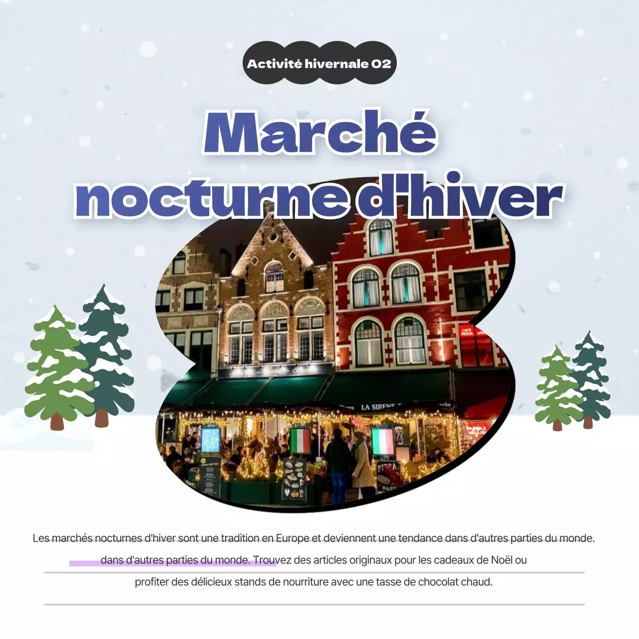 Présentation des destinations hivernales bleu ciel et violet