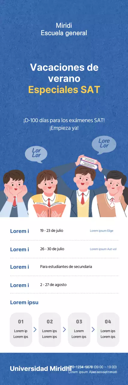 X-banner promocional de la escuela preparatoria para el SAT de verano con ilustración azul