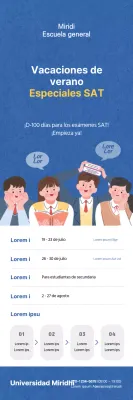 X-banner promocional de la escuela preparatoria para el SAT de verano con ilustración azul