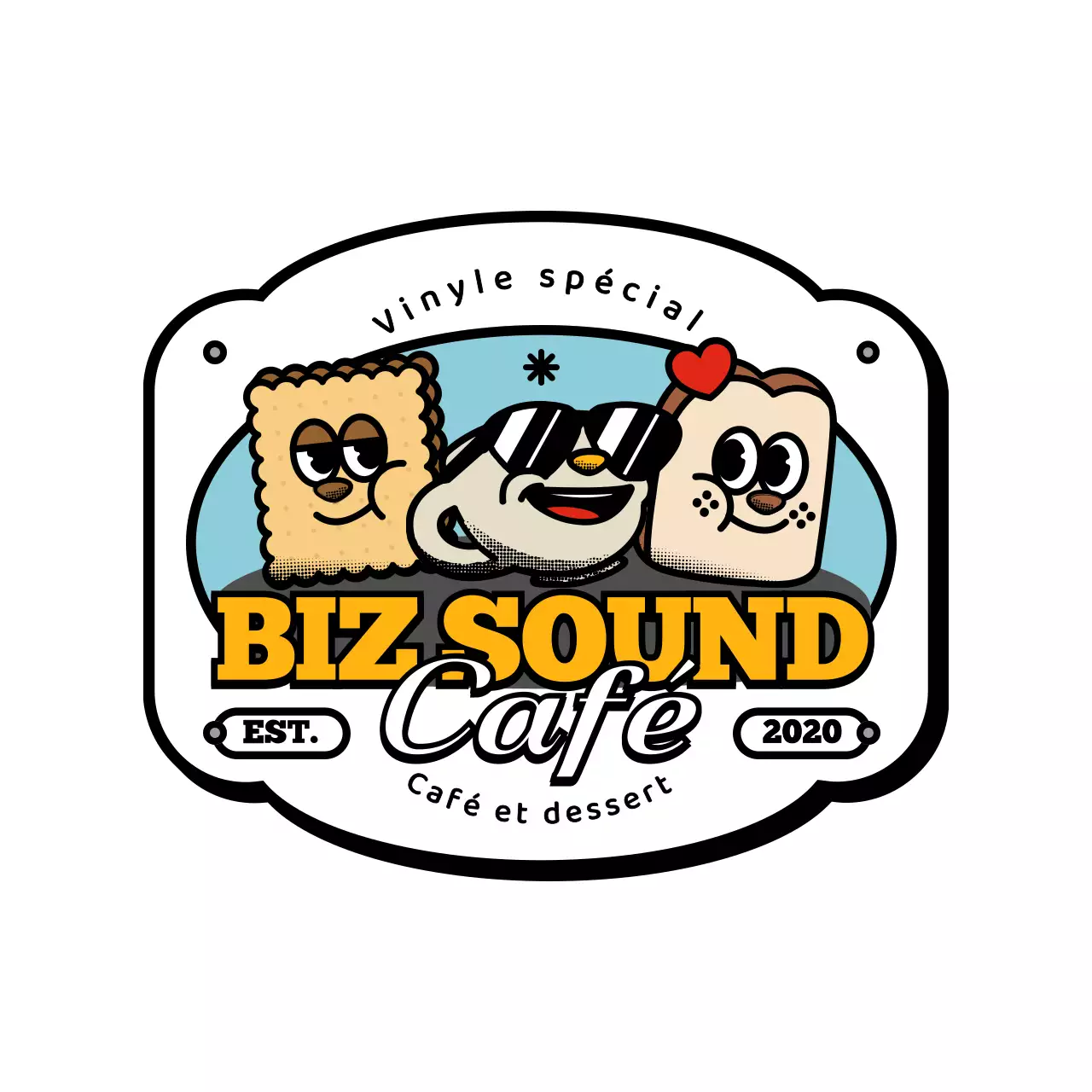 Une série de logos de cafés mignons et branchés en jaune et noir.