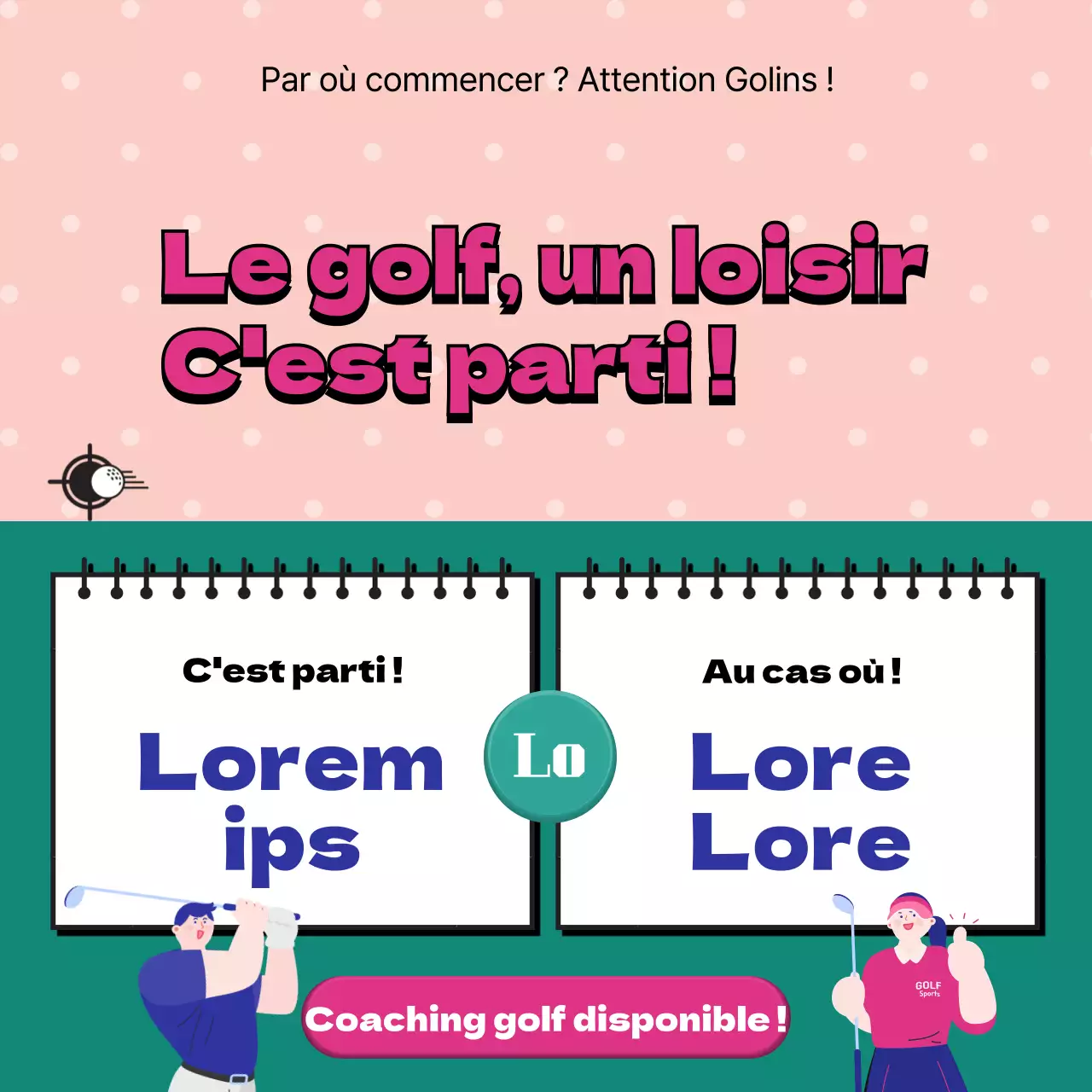 Flux Instagram avec un thème d'illustration de golf rose et vert.