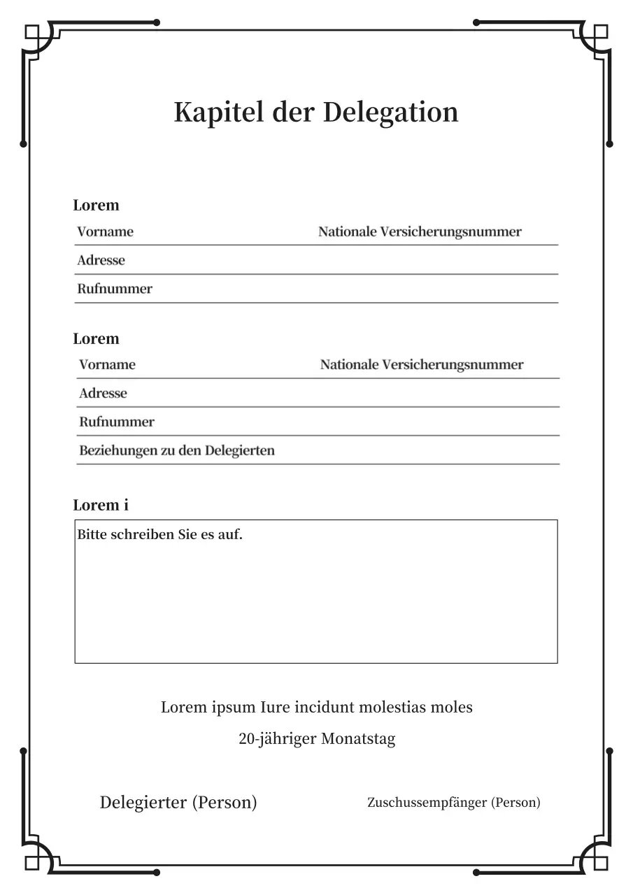 Ein einfaches Vollmachtsdokument in Marineblau