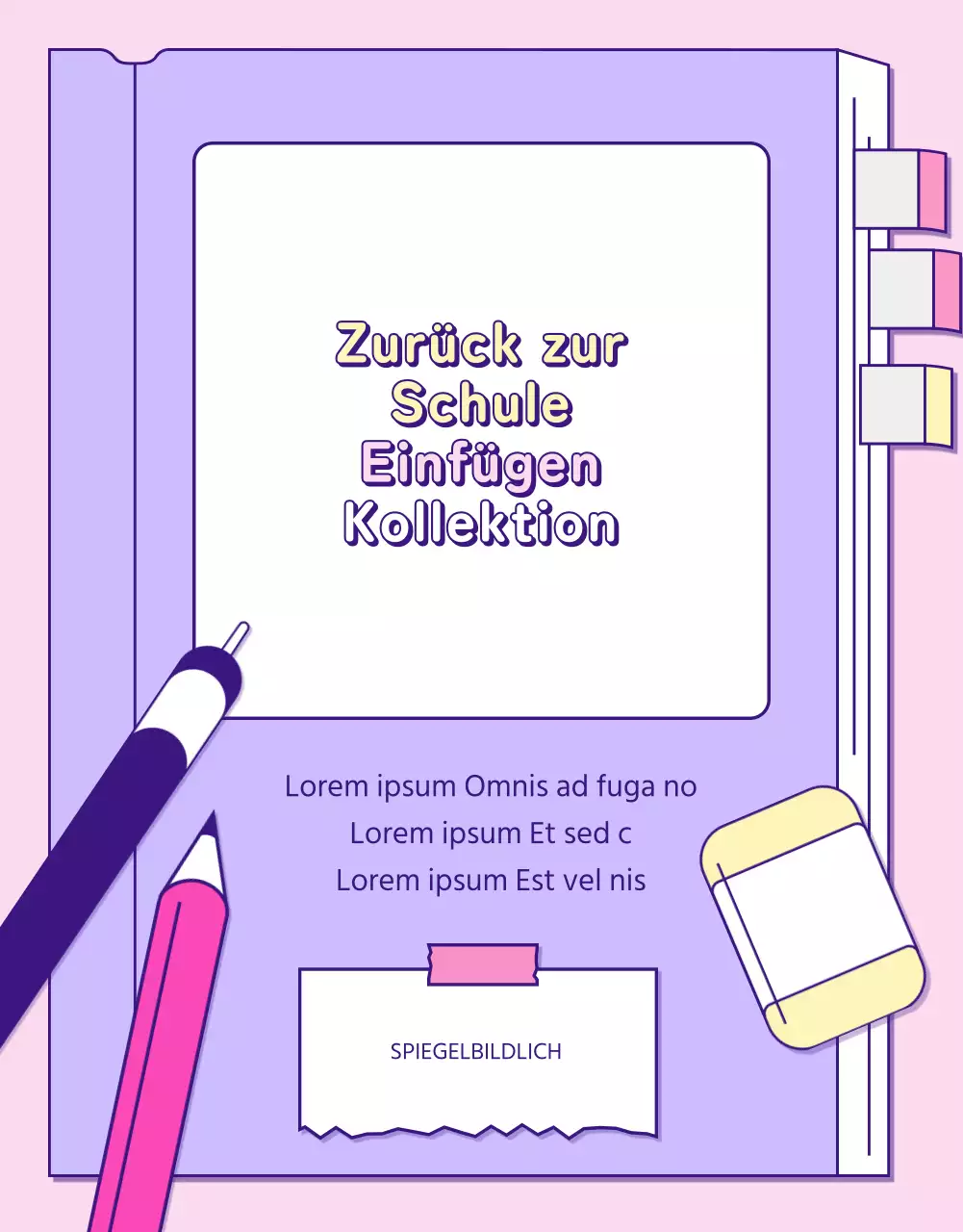 Eine Sammlung rosafarbener und lilafarbener Linienillustrationen für den Schulanfang.