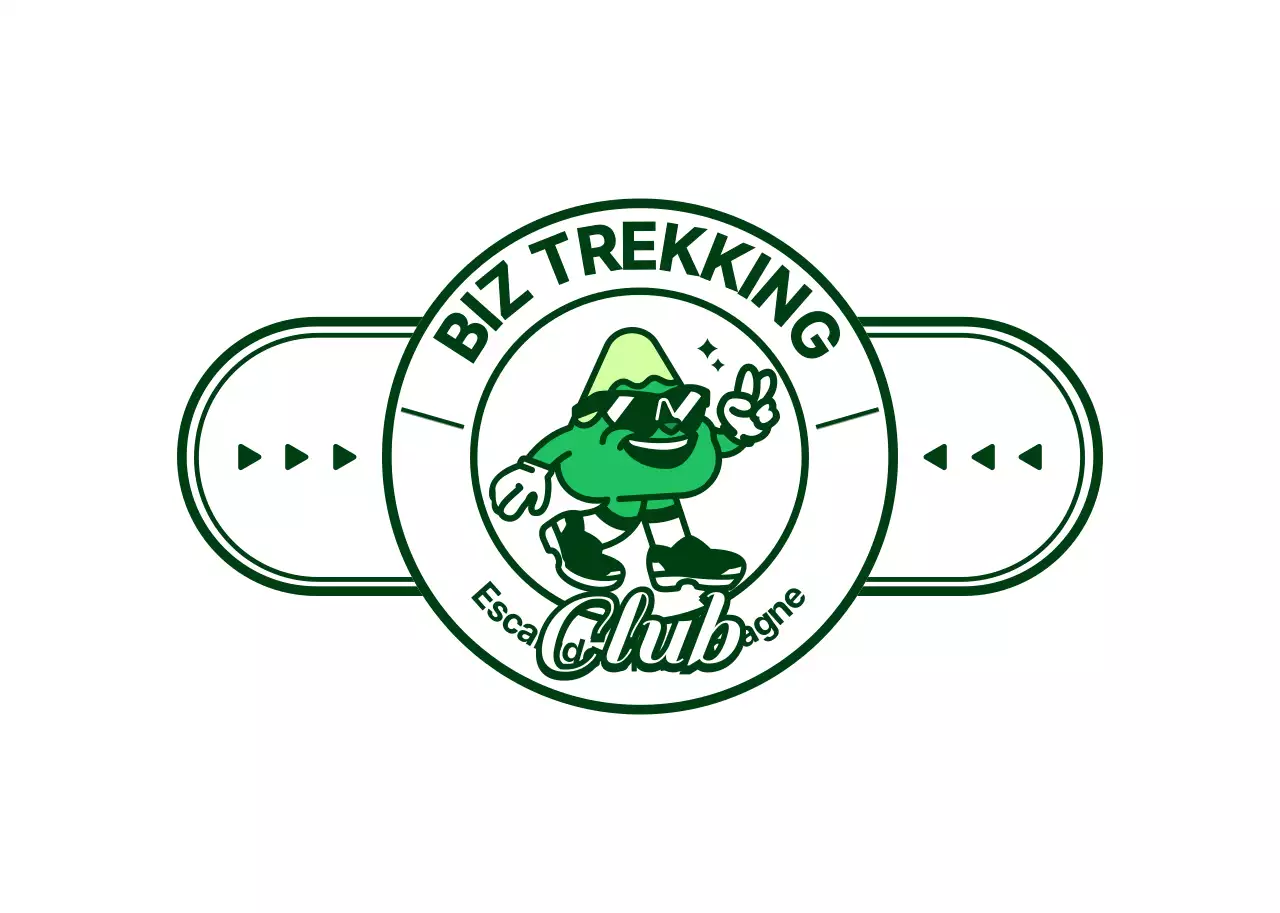 Cadeau de club de style logo représentant un personnage de montagne mignon et branché en vert et blanc.