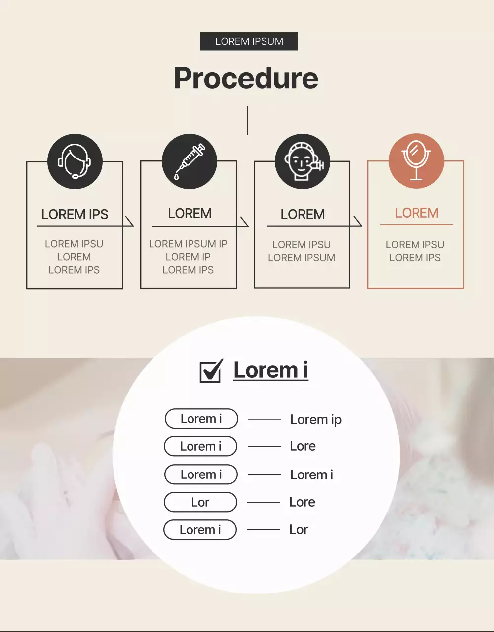 Reclame voor dermatologische cosmetische ingrepen in bruin en zwart.