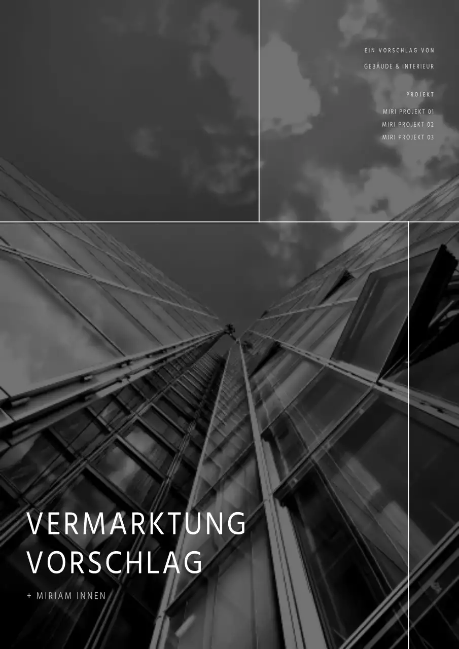 Marketingvorschlag für ein Unternehmen mit einem einfachen Konzept in Weiß und Schwarz