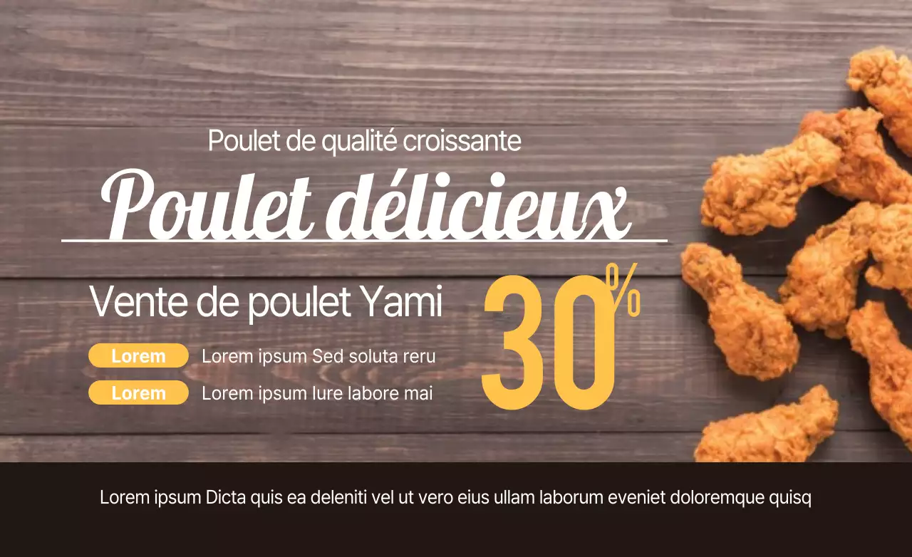Texte clair en blanc et jaune Annonce d'un événement de vente de poulet