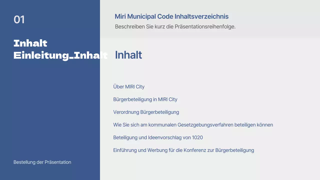 Einfache blaue und graue Vortragspräsentation