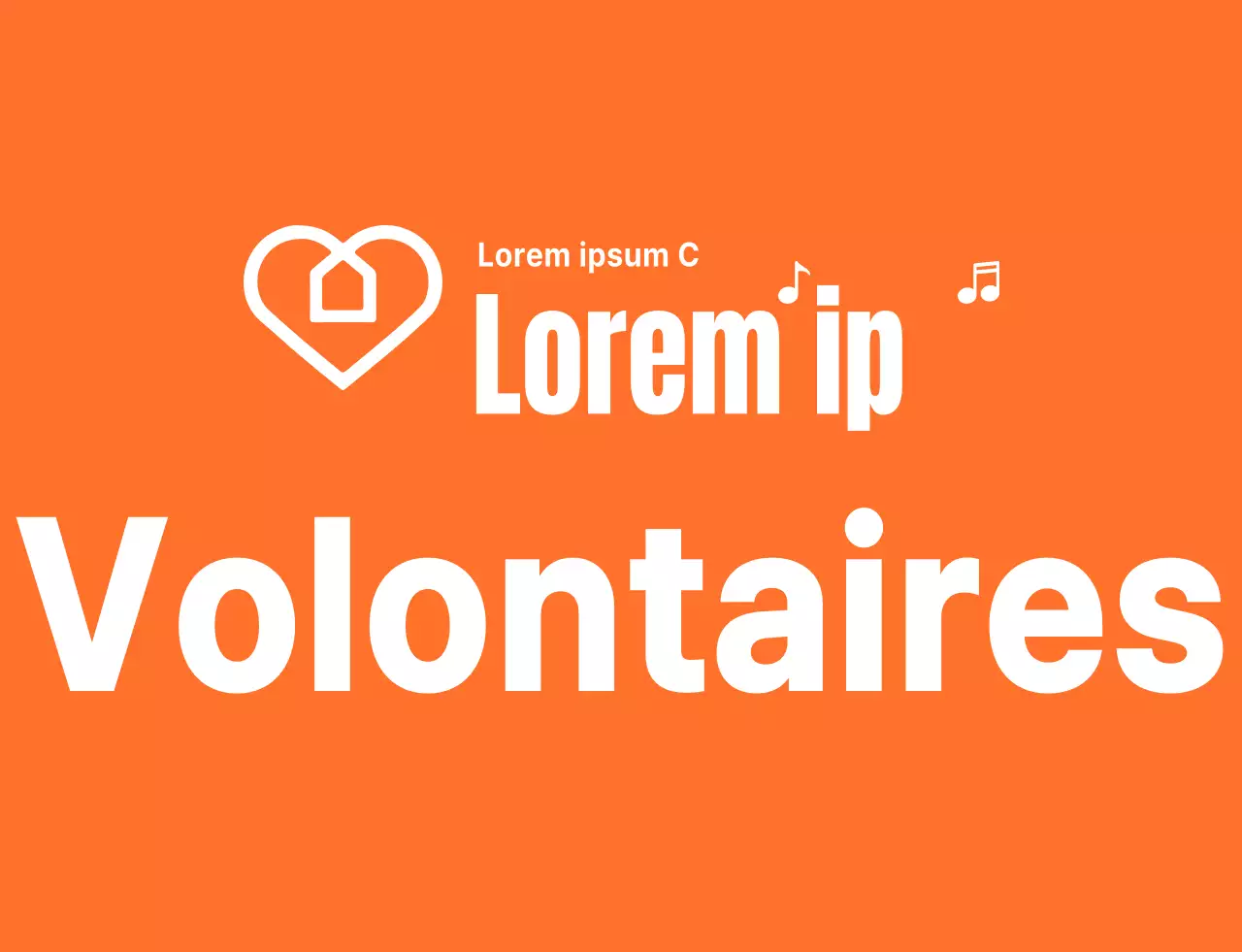 Logo avec texte rythmique en orange et blanc Organisation bénévole