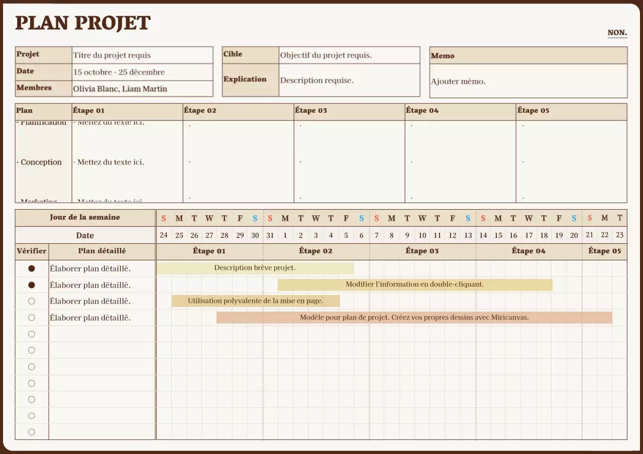 Planificateur de projets soigné en jaune et marron