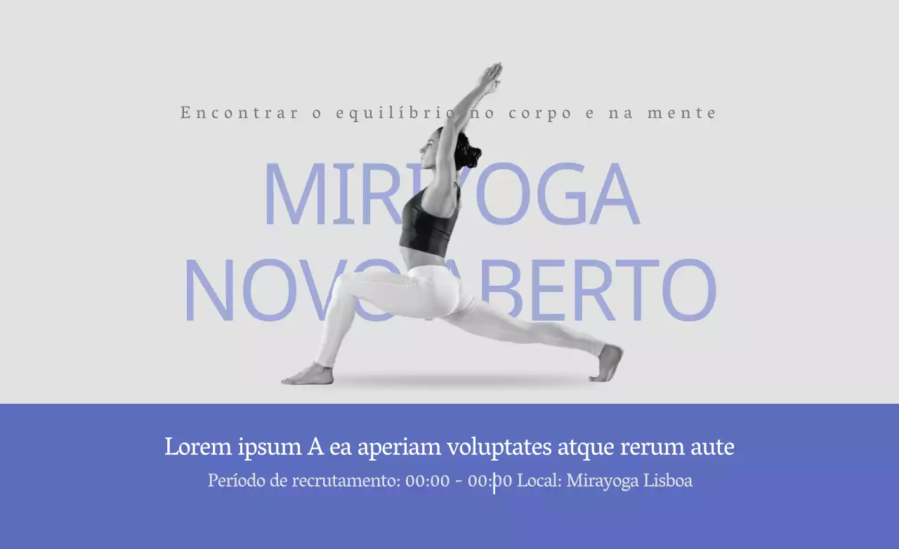 Concebeu um hot pack promocional para um estúdio de ioga, para celebrar a sua abertura, em cores limpas, azul e roxo.