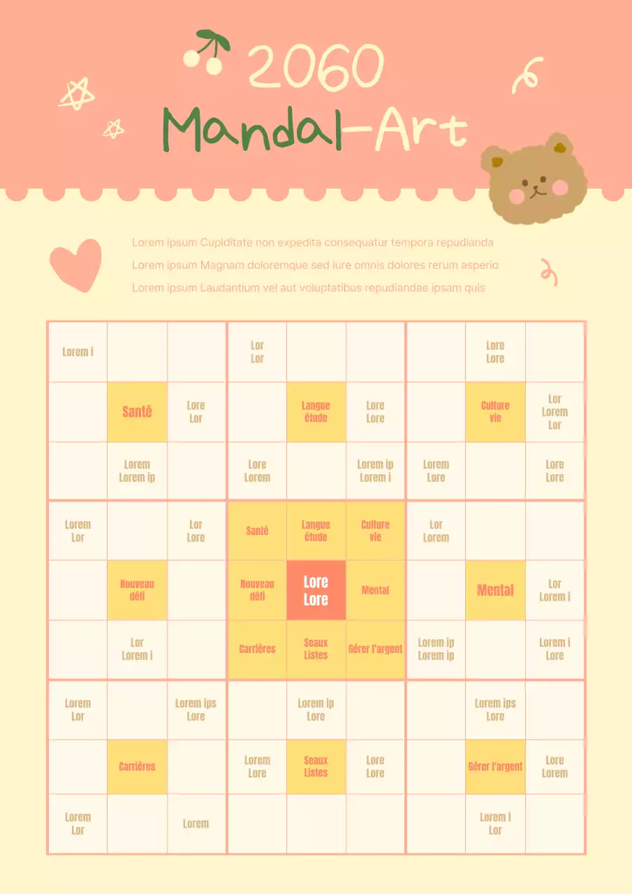 Mignons mandalas conceptuels illustrés en rose et jaune