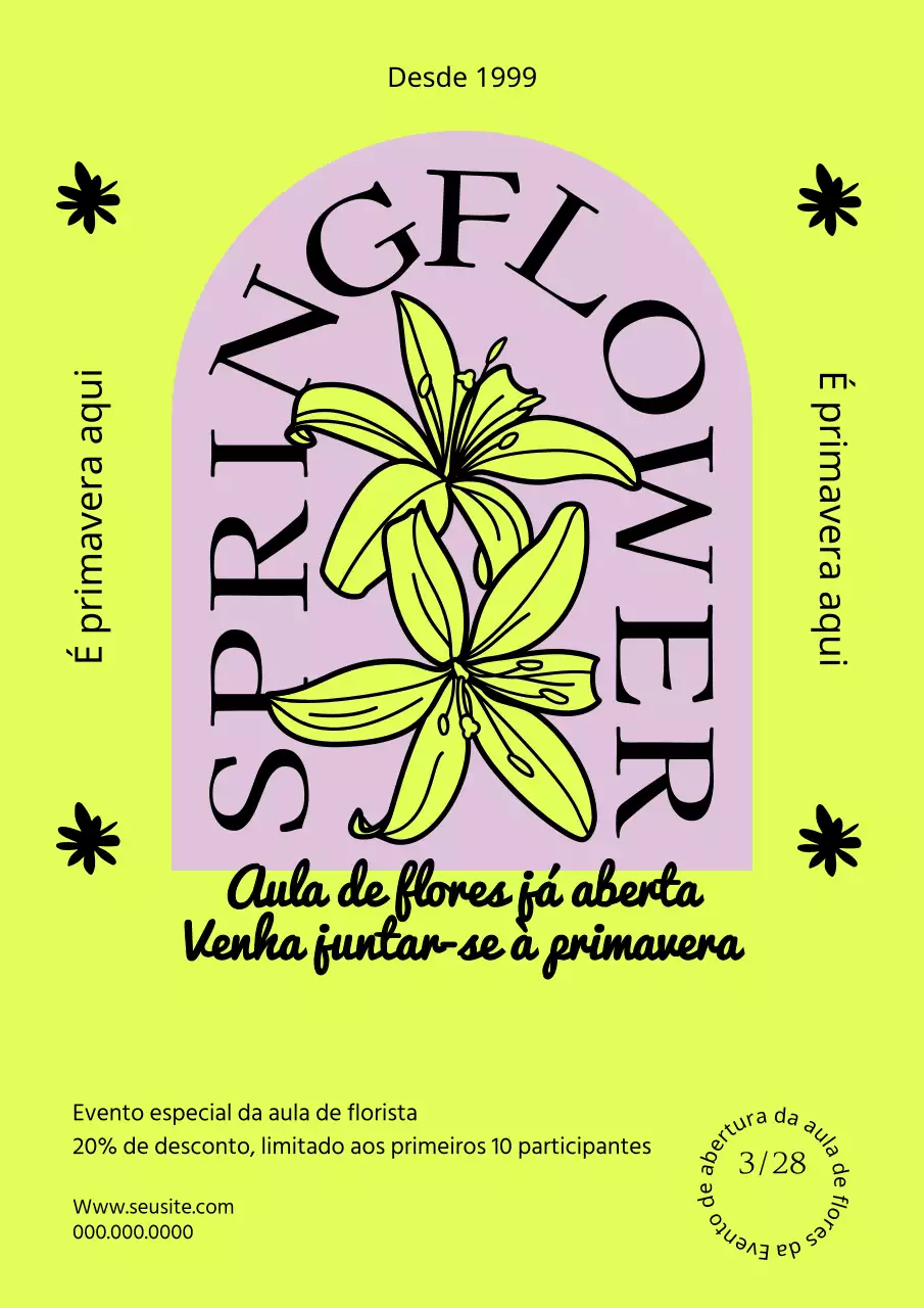 Evento aberto da classe de flores da primavera em amarelo fluorescente e cor-de-rosa