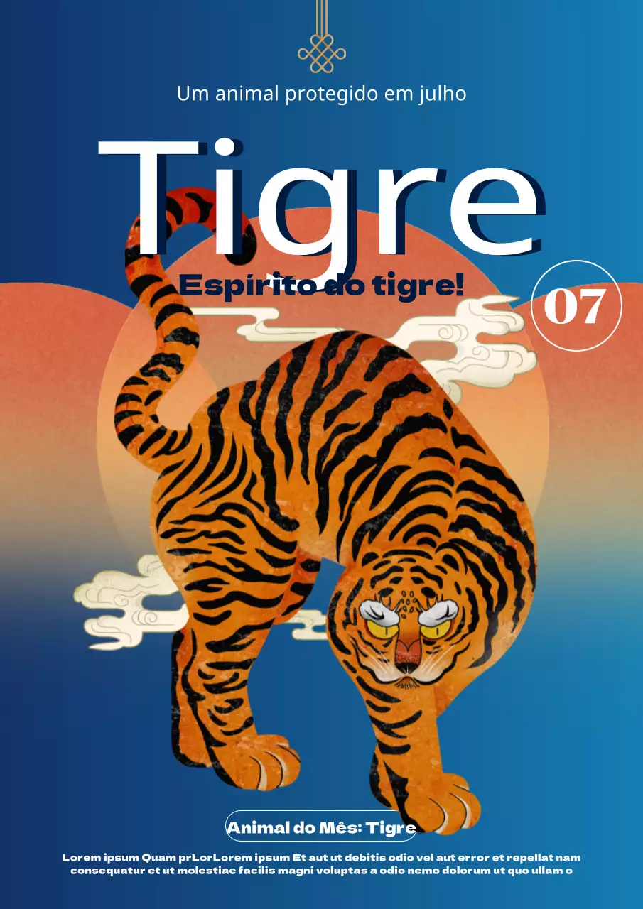 Conservação do tigre num conceito oriental azul e moderno