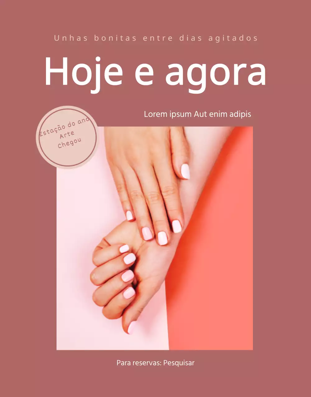 Um tema promocional de conceito simples para um salão de unhas com tons de rosa seco.