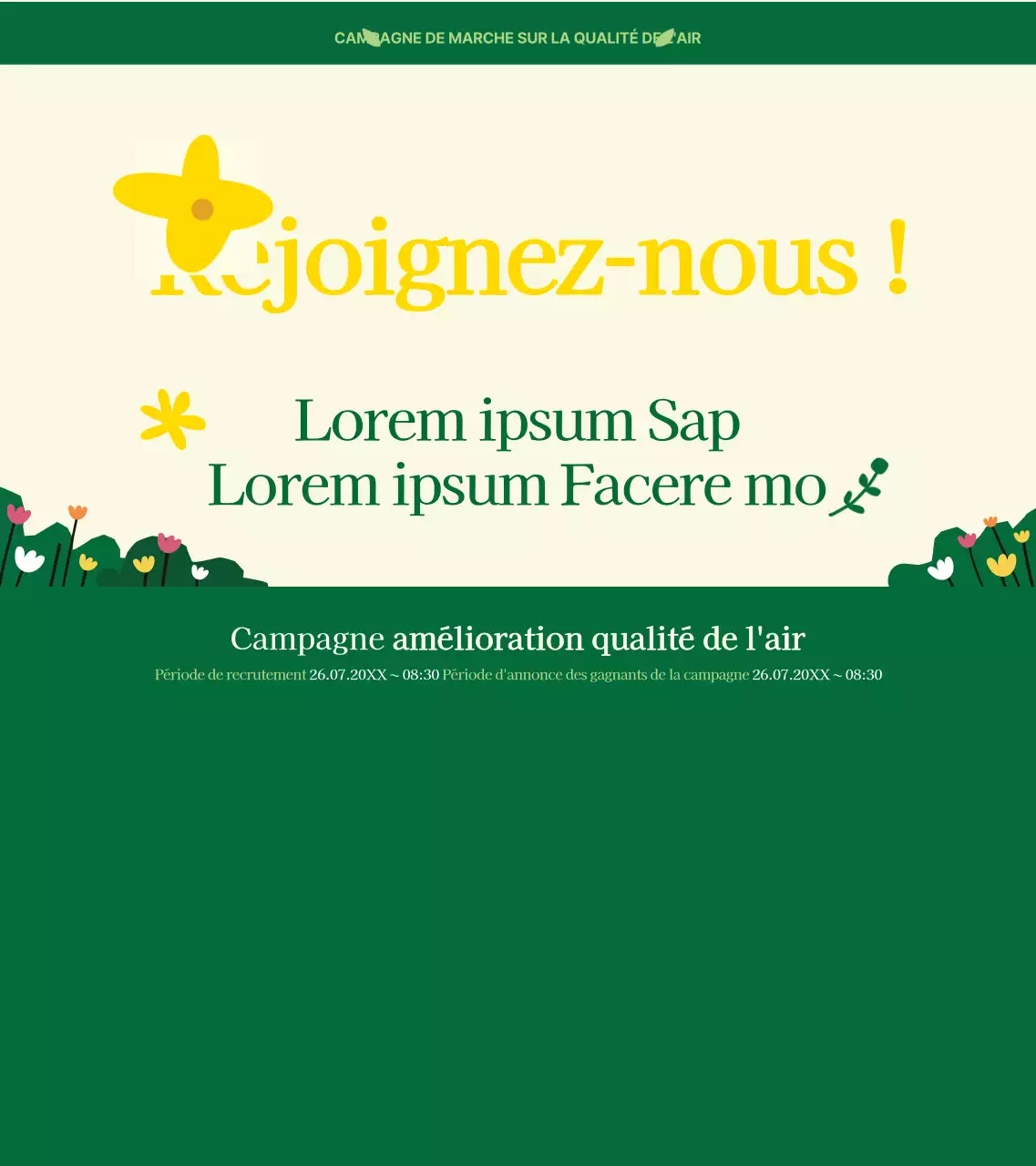 A propos de la campagne verte et jaune pour un style propre de marche au travail