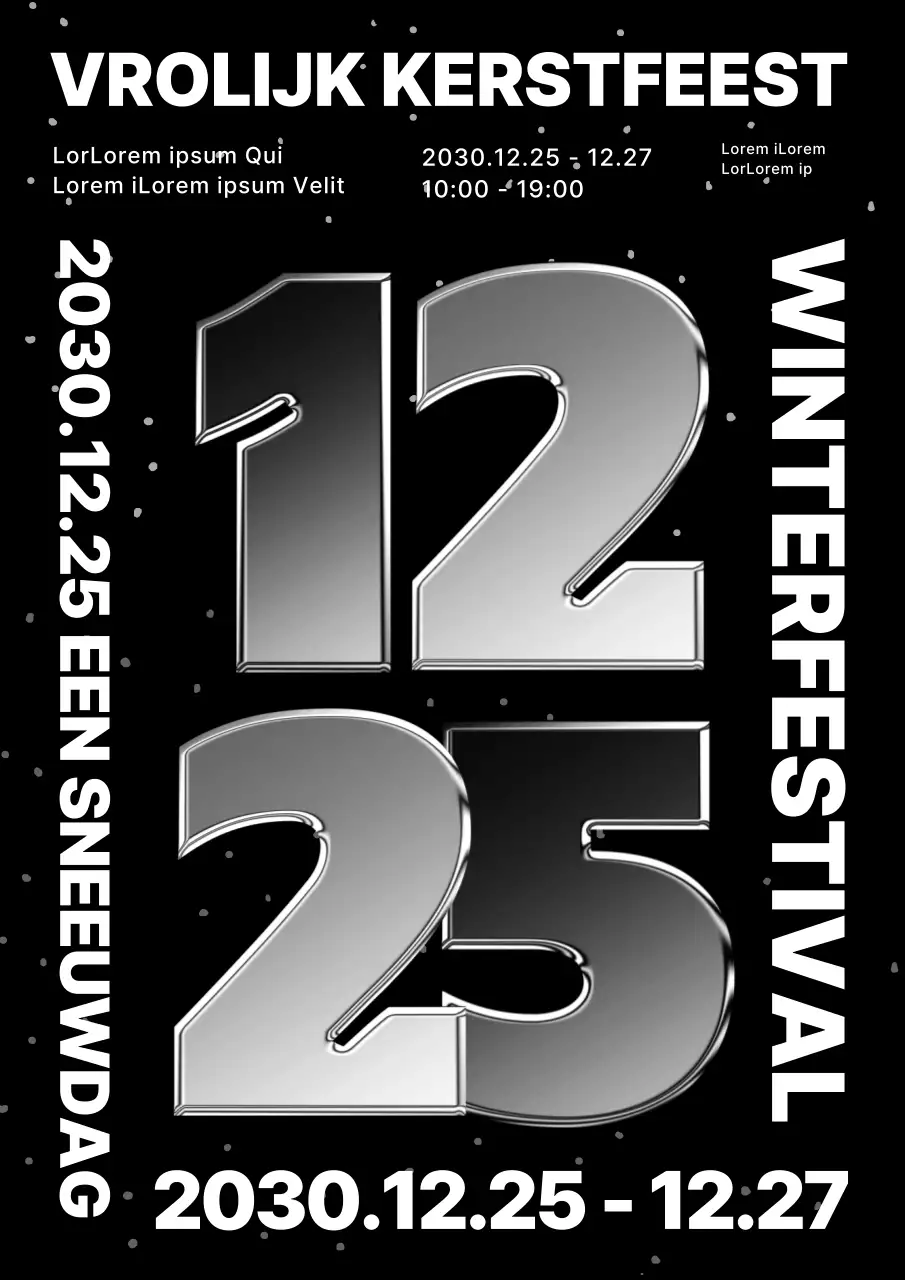 Winter Kerstmis verticale poster in zilver en zwart-wit