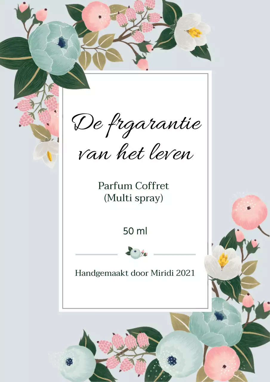 Vintage parfumlabel met blauwe illustratie