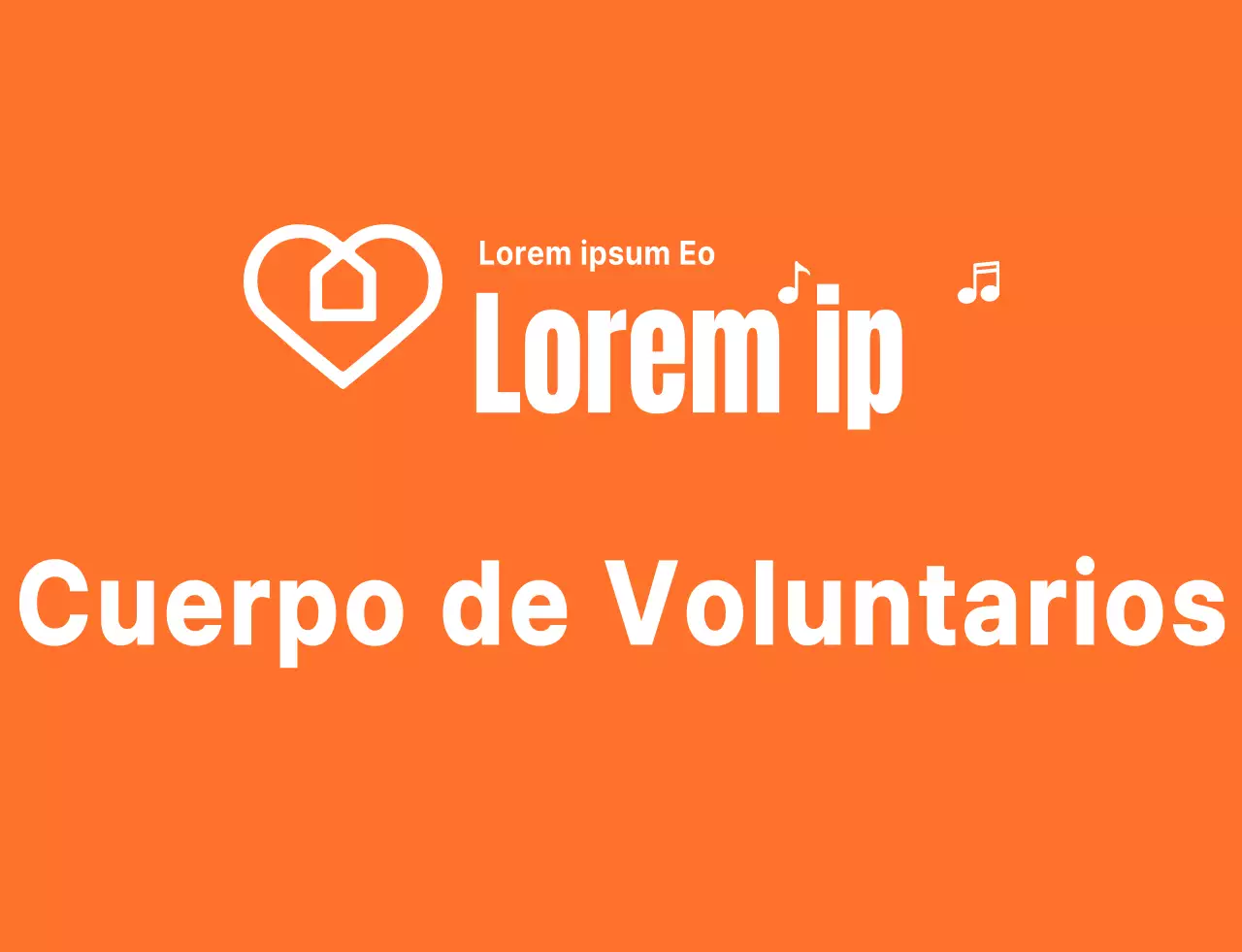 Texto rítmico estilo logotipo en naranja y blanco Organización de voluntarios