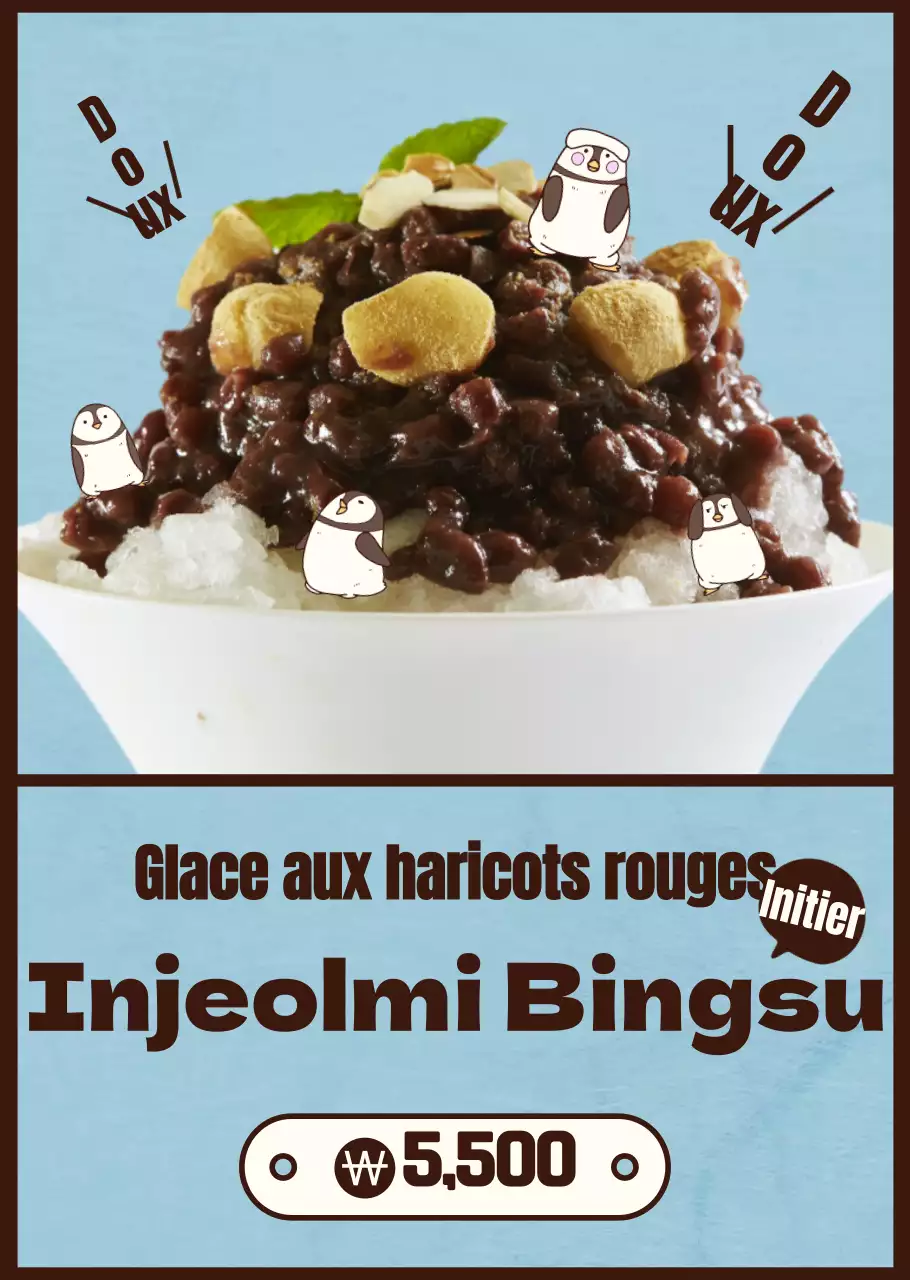 Glace rasée aux haricots rouges Injeolmi avec de jolies illustrations