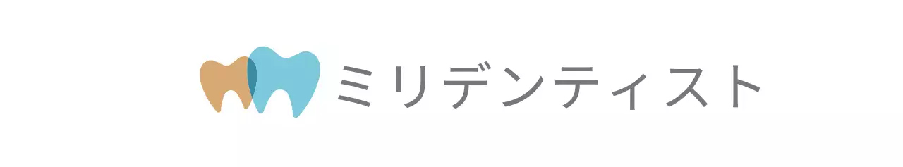 ミントとブラウングレーの組み合わせのシンプルな歯のシンボルのロゴスタイルで、歯科医院の宣伝・販促用